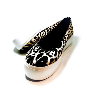 Calvin Klein Janie Leopard Print Calf Fur Platform Slip-on Sneakers size 9